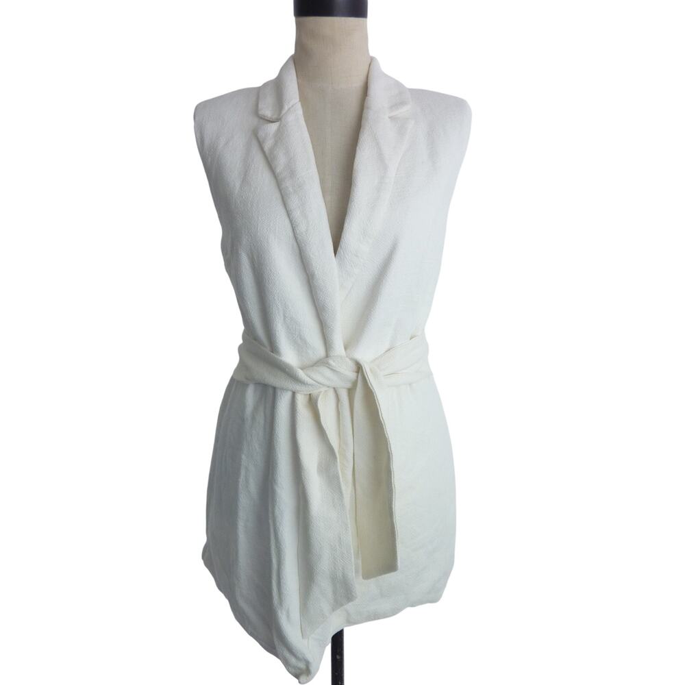 Rumer NWT Womens Ayla Wrap Vest Size S White Viscose Linen Sleeveless Dress Top